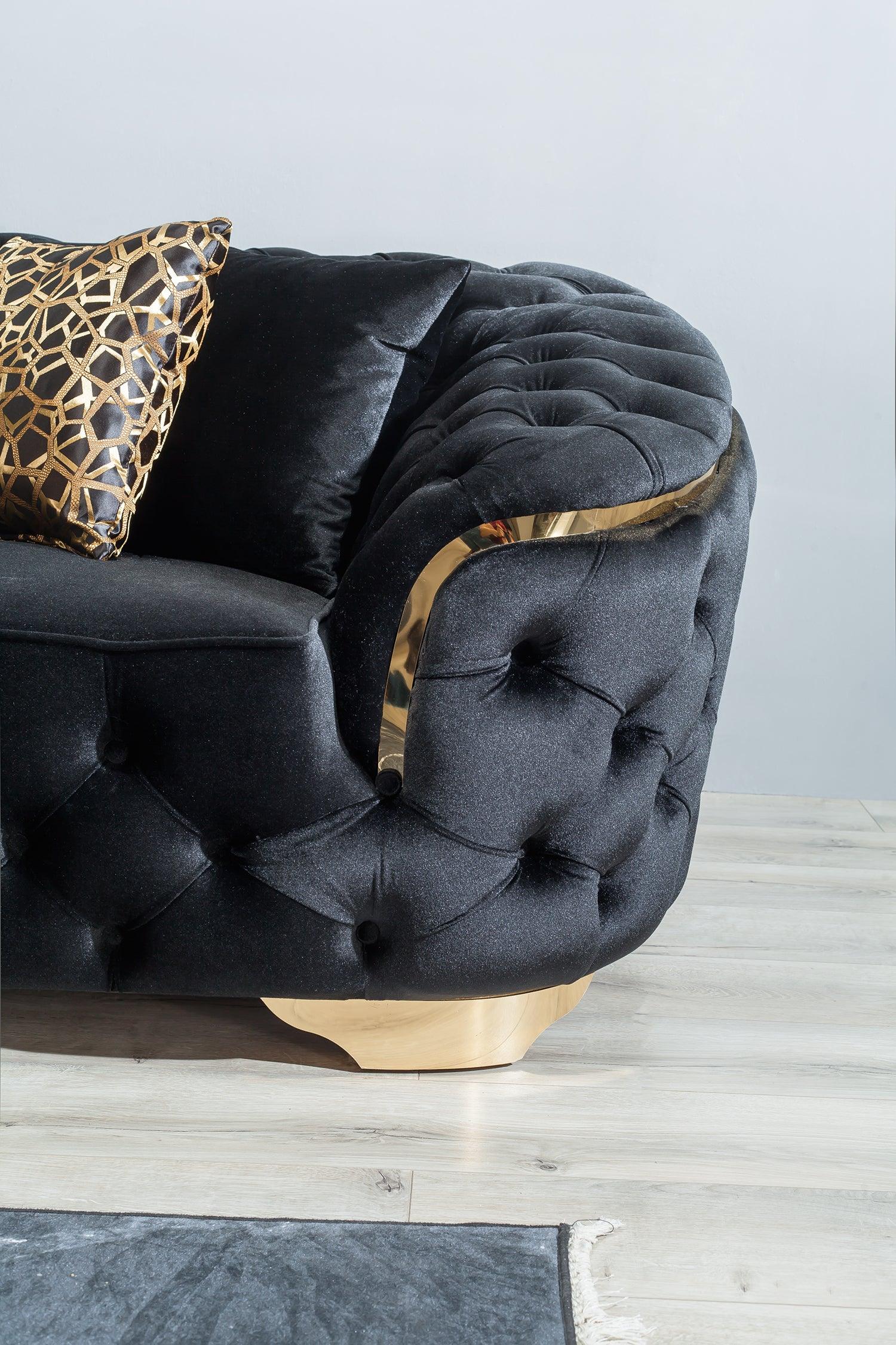 Alternate side view of Scarlett Black Velvet Sofa and Loveseat