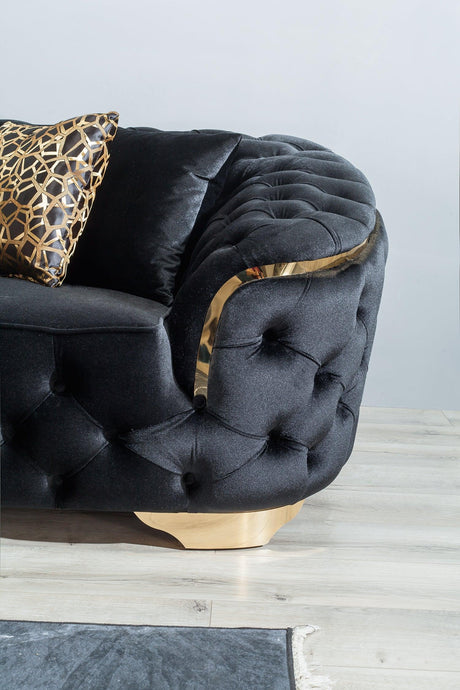 Alternate side view of Scarlett Black Velvet Sofa and Loveseat
