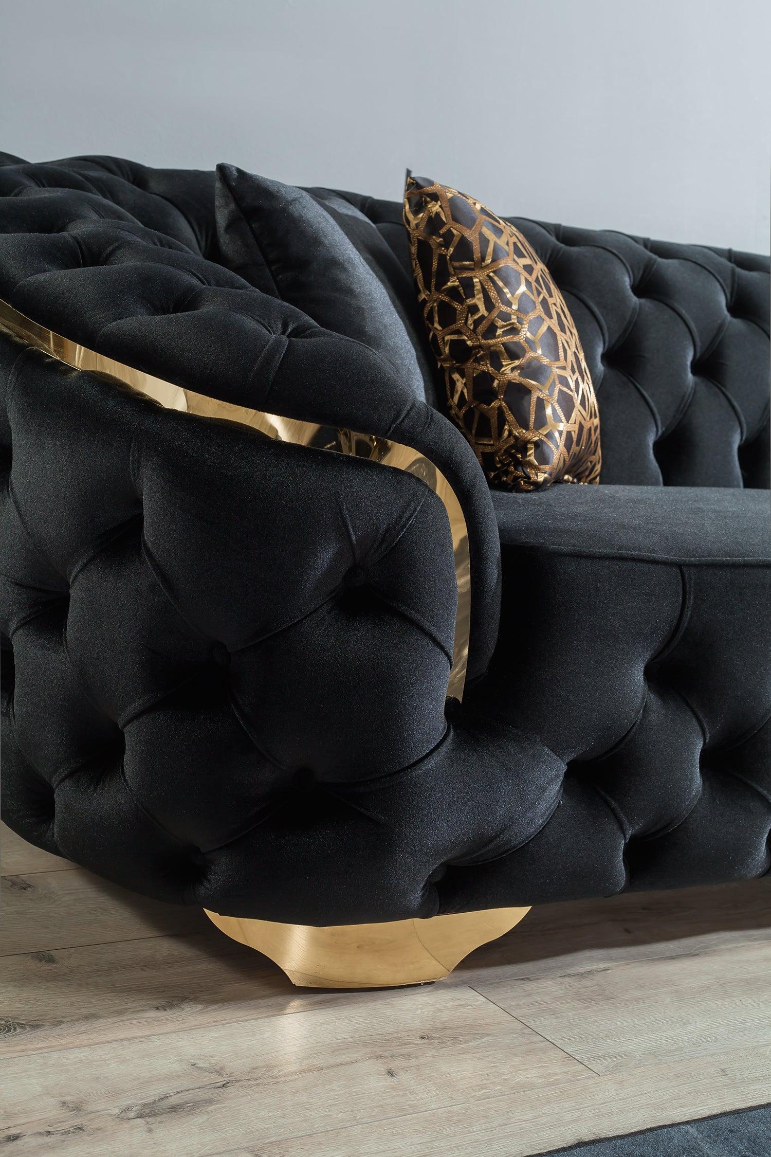 Additional front view of Scarlett Black Velvet Sofa and Loveseat
