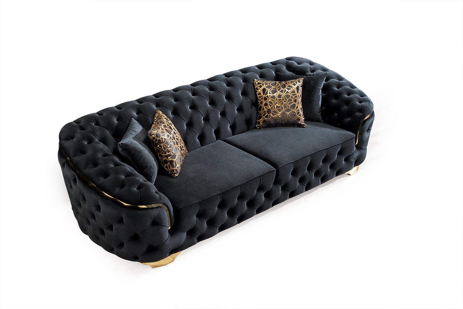 Detailed fabric and leg view of Scarlett Black Velvet Sofa and Loveseat