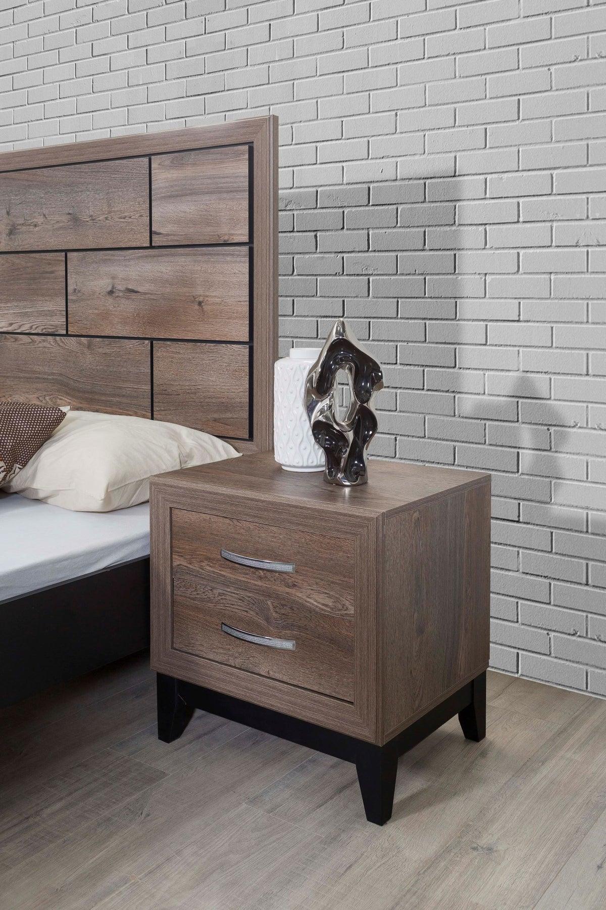 Side angle of Hazel Brown Night Stand in classic brown finish