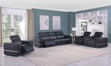 Franco black leather oversized power reclining sofa angled view