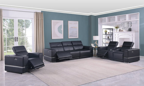 Franco black leather oversized power reclining sofa angled view