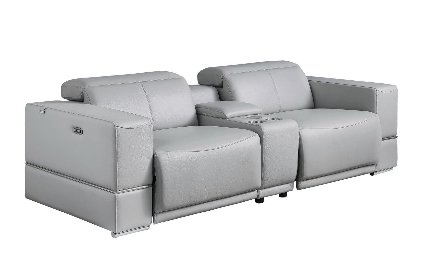 Franco light gray loveseat reclining position side view