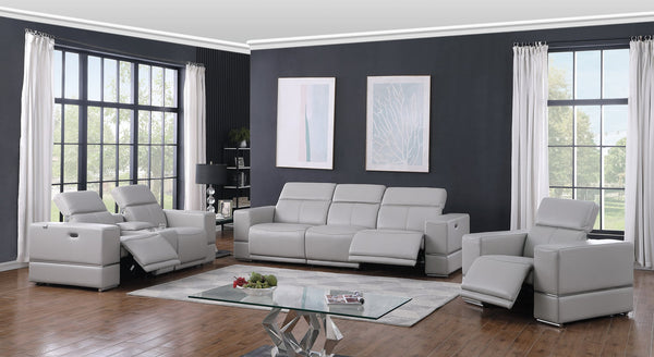 Franco light gray oversized sofa with power recliner and power headrest angled view