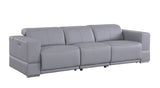 Franco power reclining loveseat with console, cupholders, and wireless charger in light blue leather match, side view
