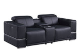 Franco black leather loveseat with power recliner and headrest