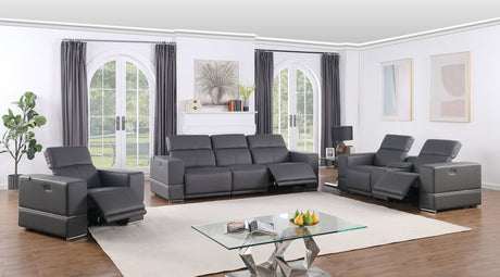 Franco Grey leather power reclining sofa front view