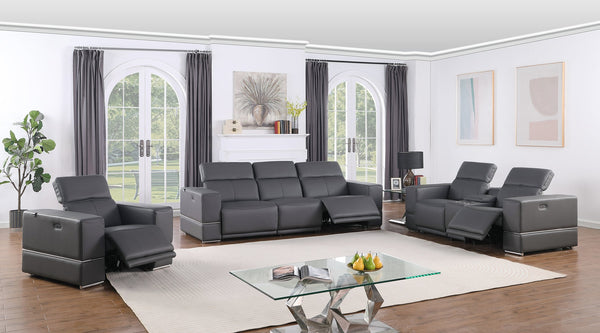 Franco Grey leather power reclining sofa front view