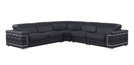 Front main view of Favo Black Leather Sectional sofa