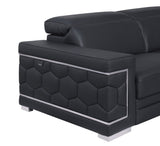 Detail view of black Italian leather upholstery