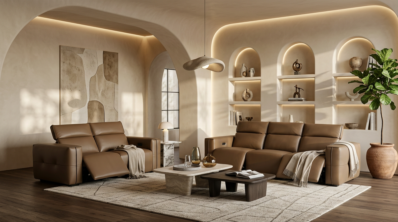 Ember Brown Italian Leather Match 2-Piece Power Reclining Sofa and Loveseat Set from Decor Furniture