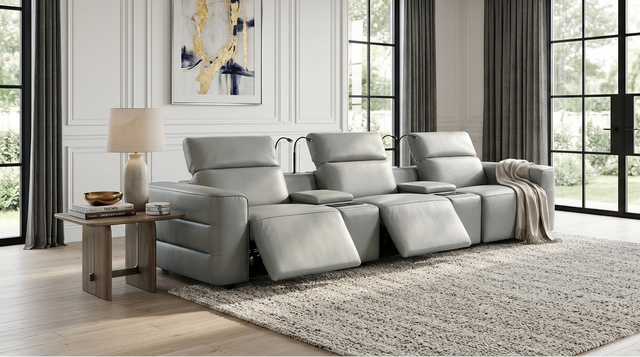 Diamante Grey Italian Leather 5-Piece Power Reclining Home Theater Sectional from Decor Furniture