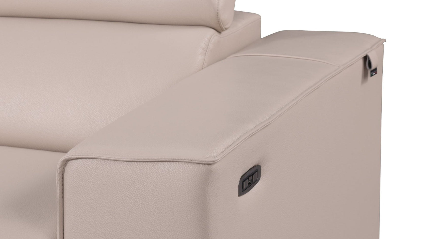 Beige leather armrest on sectional