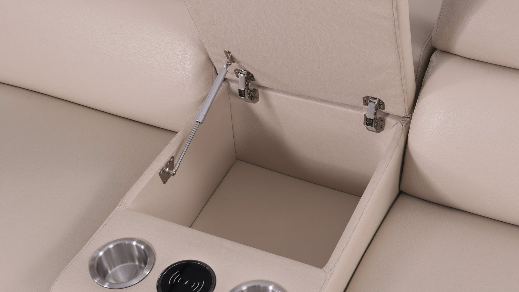 Console storage compartment open