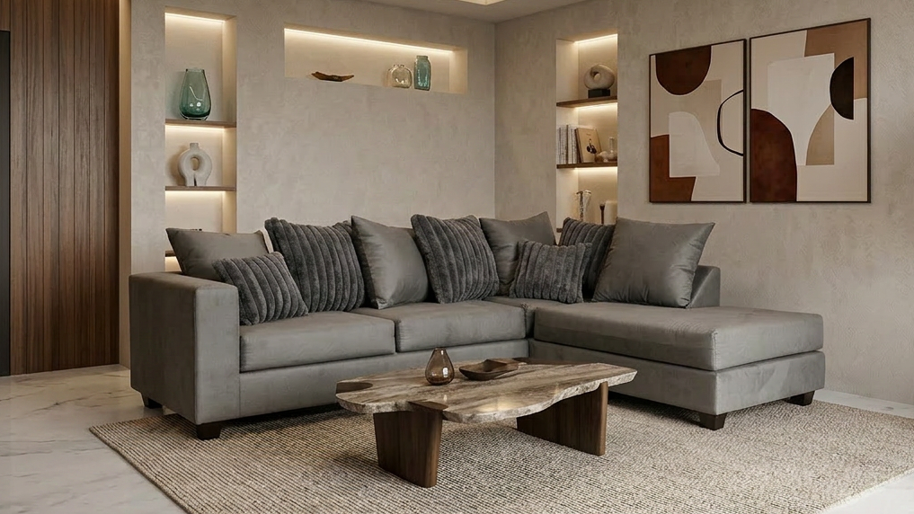 Kora Charcoal Fabric 2-Piece Sectional Sofa with Chaise from Decor Furniture