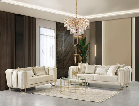 Ella Ivory Velvet Sofa and Loveseat main view
