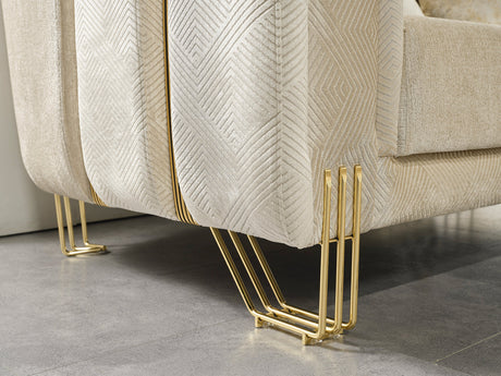 Ivory velvet loveseat front angle