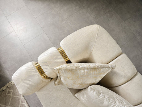Close-up detail of ivory velvet upholstery on Ella Sofa