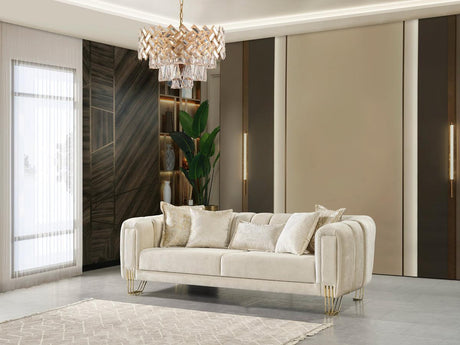 Ella Ivory Velvet Sofa and Loveseat front angle
