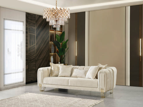 Side view of Ella Ivory Velvet Sofa