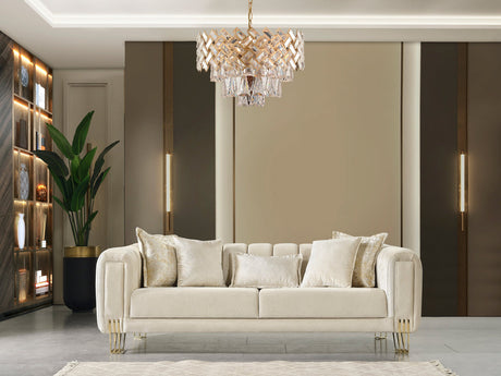 Main view of Ella Ivory Velvet Sofa in ivory velvet