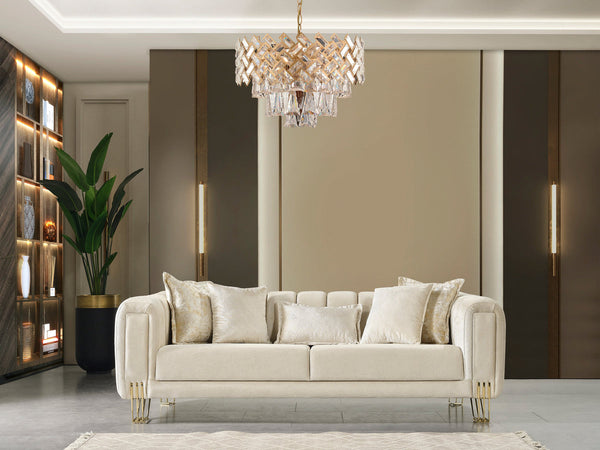 Main view of Ella Ivory Velvet Sofa in ivory velvet