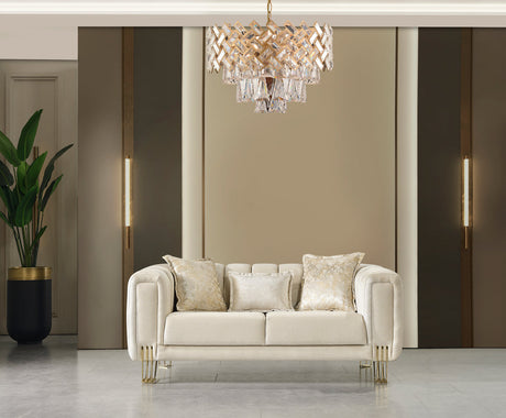 Ivory velvet loveseat by Nova side view