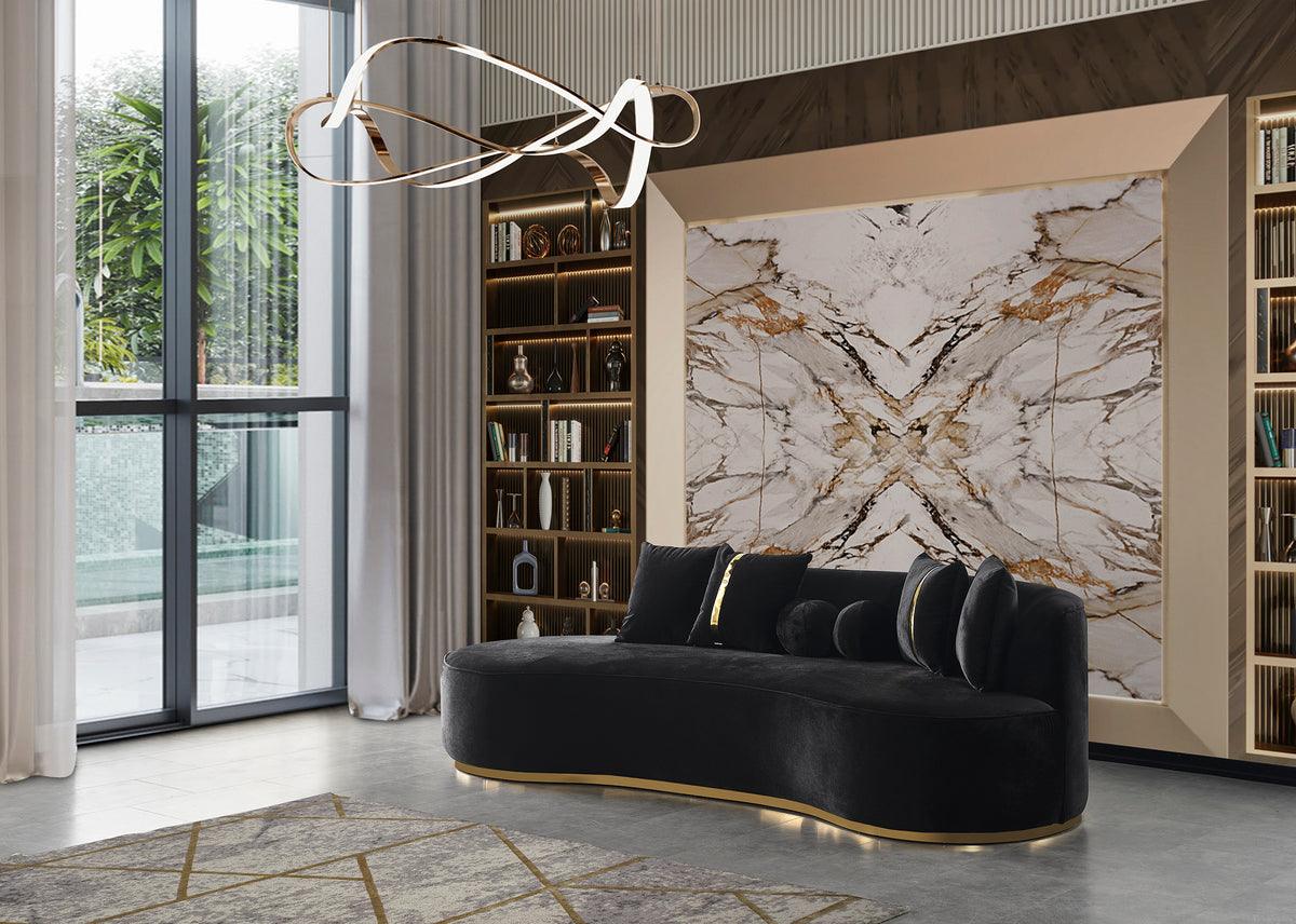 Sophia Black Velvet Chaise Lounge side view