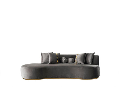 detail view of Sophia Gray Velvet Chaise Lounge upholstery and frame