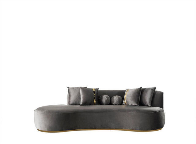 detail view of Sophia Gray Velvet Chaise Lounge upholstery and frame