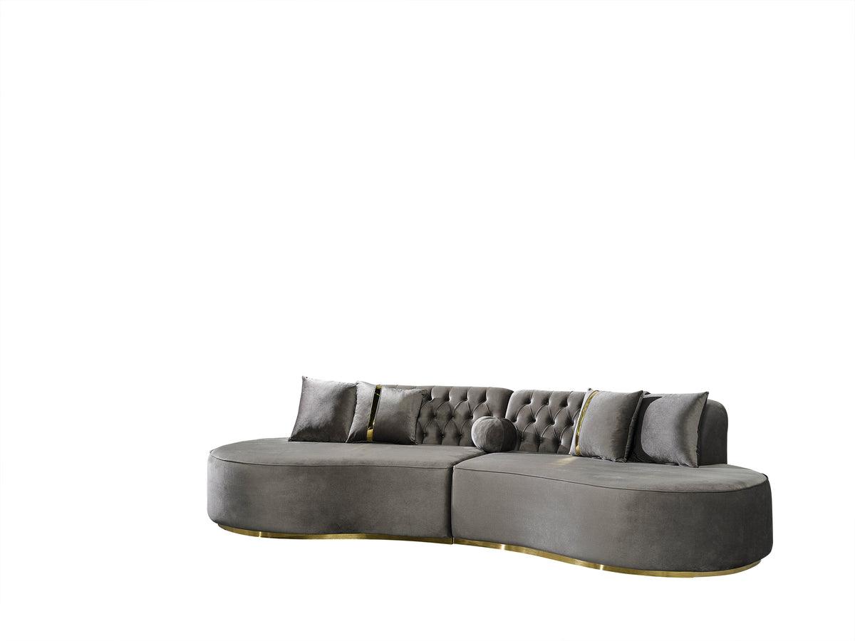 Sophia Gray Velvet Curved Sectional sofa alternate detail