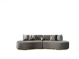 Sophia Gray Velvet Curved Sectional sofa alternate side view