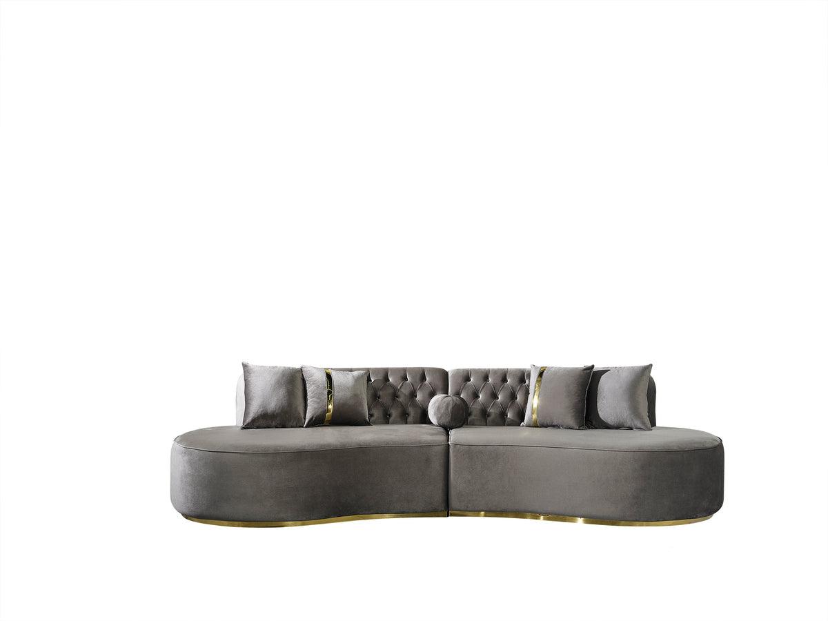 Sophia Gray Velvet Curved Sectional sofa alternate side view