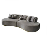 Sophia Gray Velvet Curved Sectional sofa alternate room view