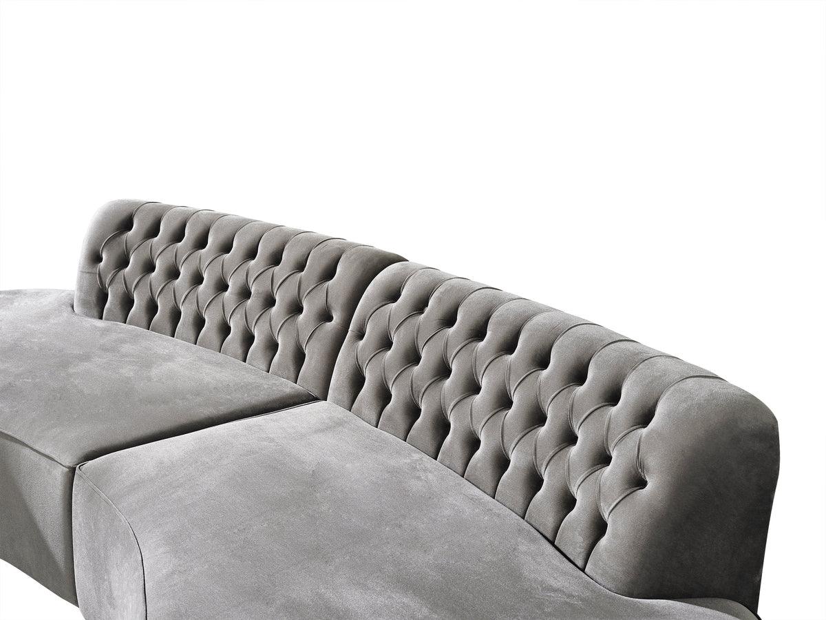 Sophia Gray Velvet Curved Sectional sofa second close-up detail