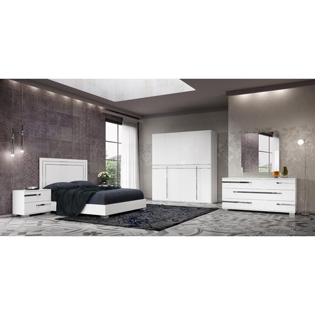 Volare Croco White Italian Queen Bedroom Set with bed, dresser, mirror, and nightstand