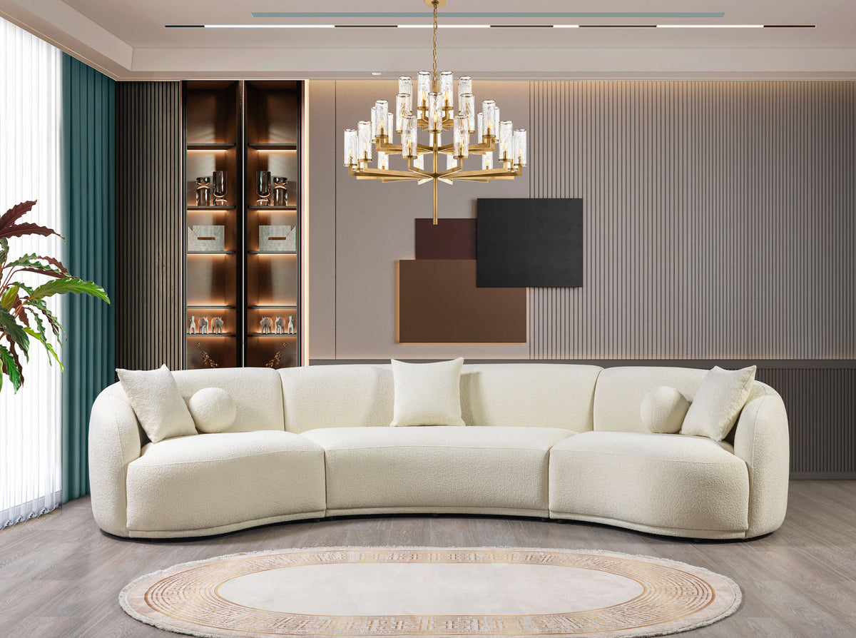 Emily Ivory Boucle 3-Piece Curved 138" Sectional