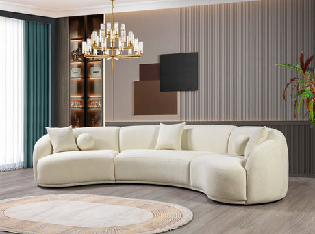 Main front view of sectional sofa in ivory boucle