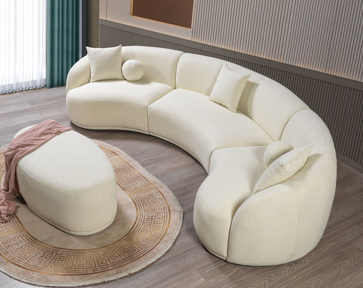 Emily Ivory Boucle 3-Piece Curved 138" Sectional