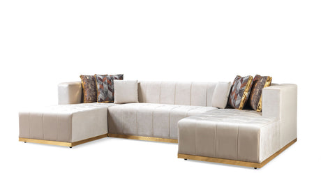Main view of ivory velvet double chaise sectional sofa