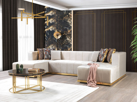 Amelia Ivory Velvet Double Chaise 140 Sectional sofa side view