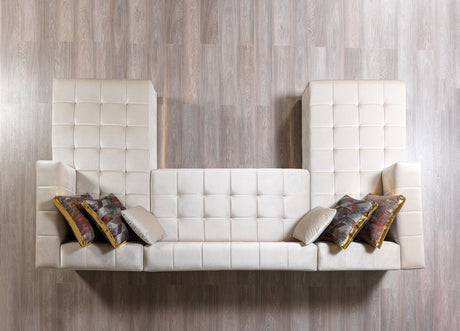 Side view showing shape and velvet finish of sectional sofa