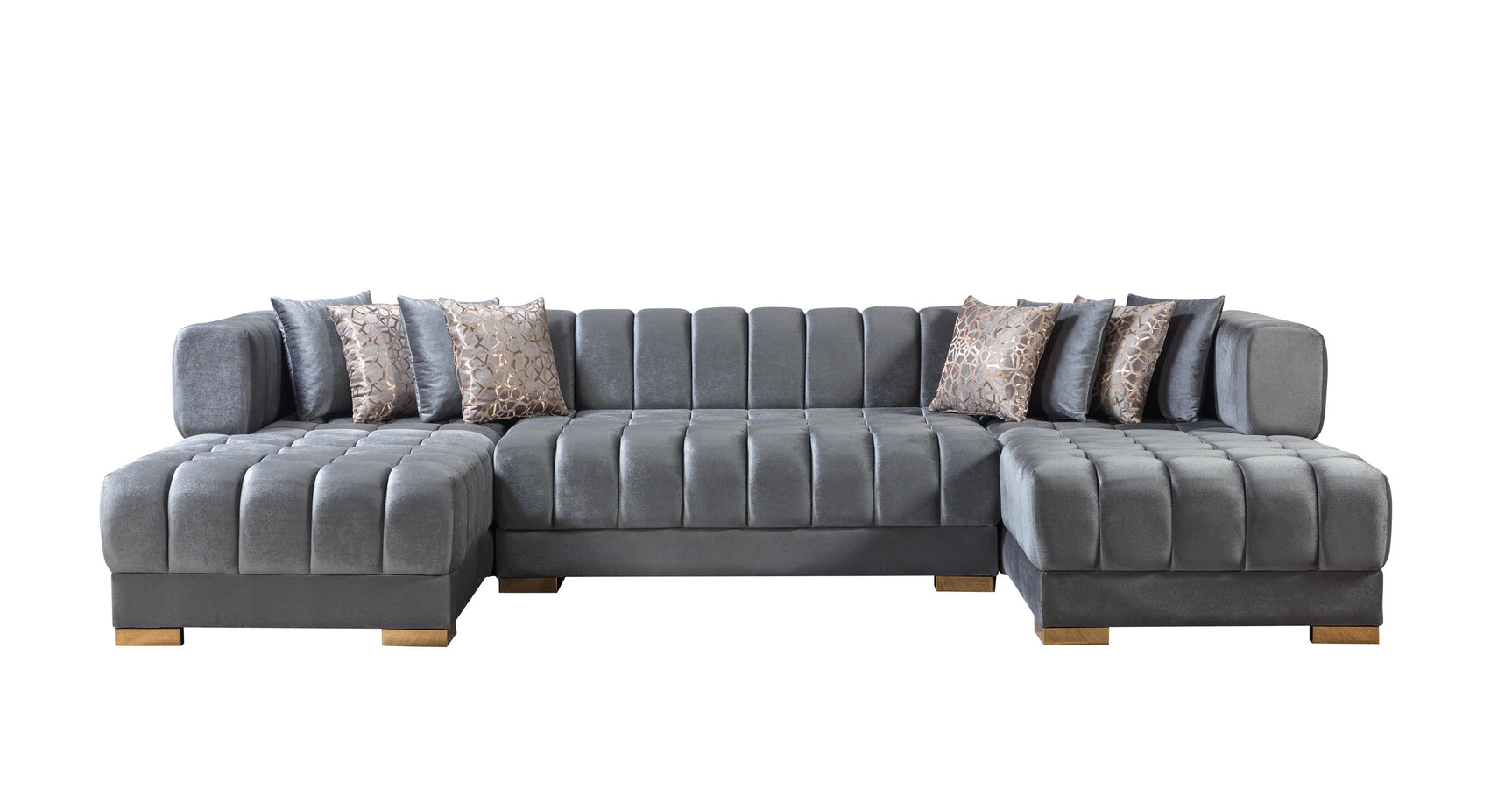 side view of Mia gray velvet double chaise sectional sofa