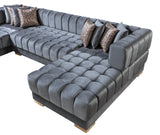 side view of Mia gray velvet double chaise sectional sofa