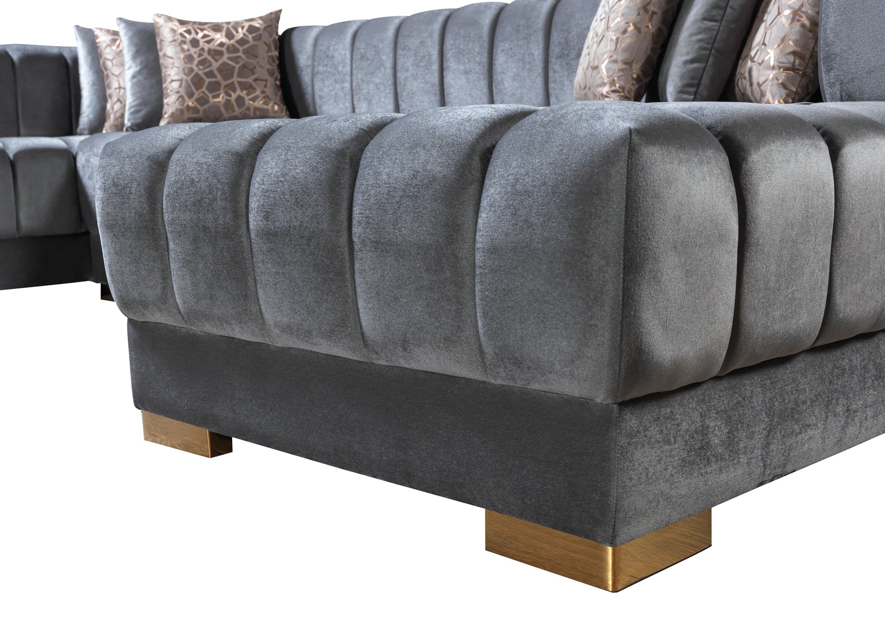 room view of Mia gray velvet double chaise sectional sofa placement