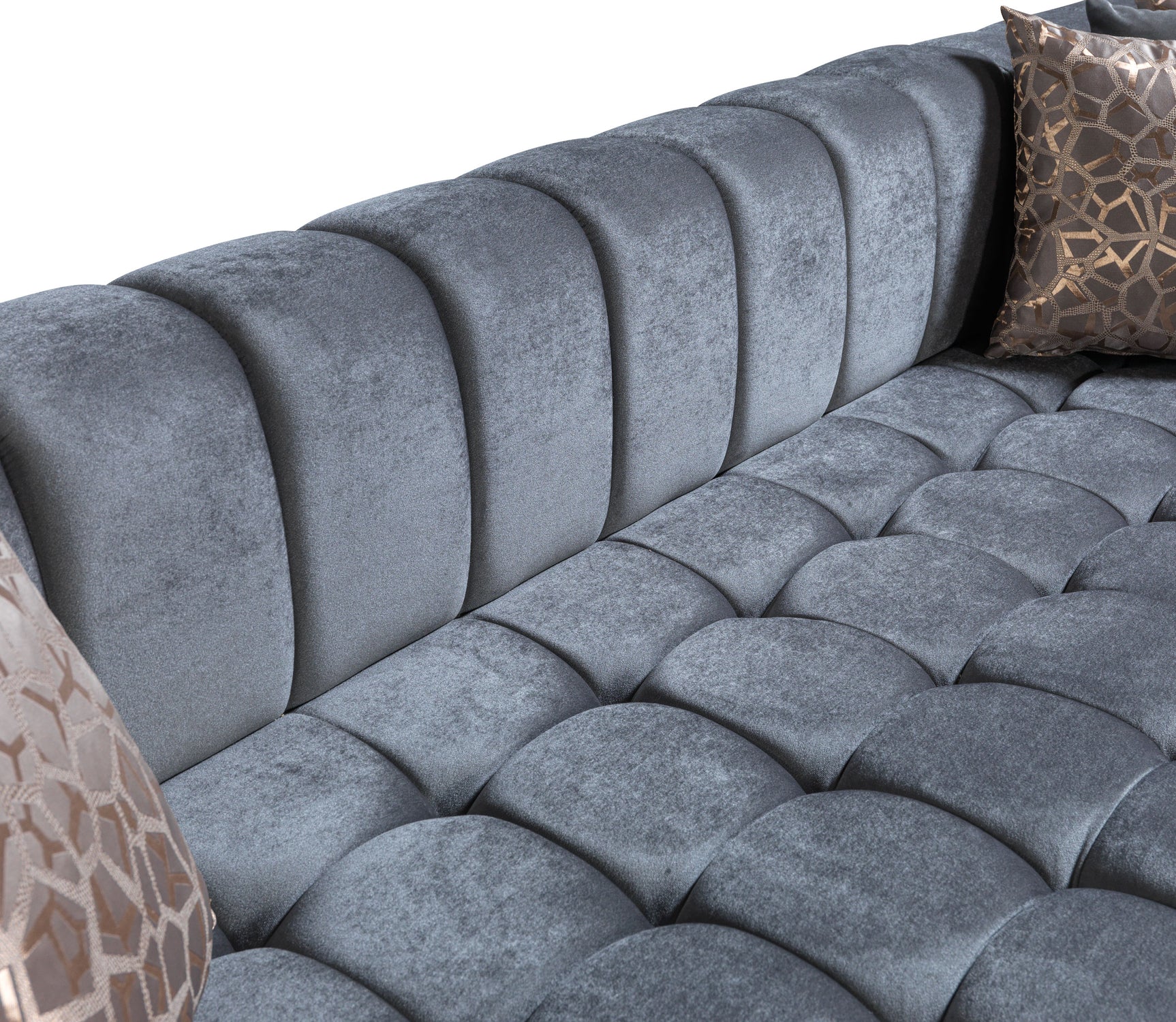 main view of Mia gray velvet double chaise sectional sofa front