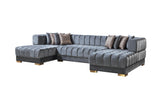 side view of Mia gray velvet double chaise sectional sofa arm