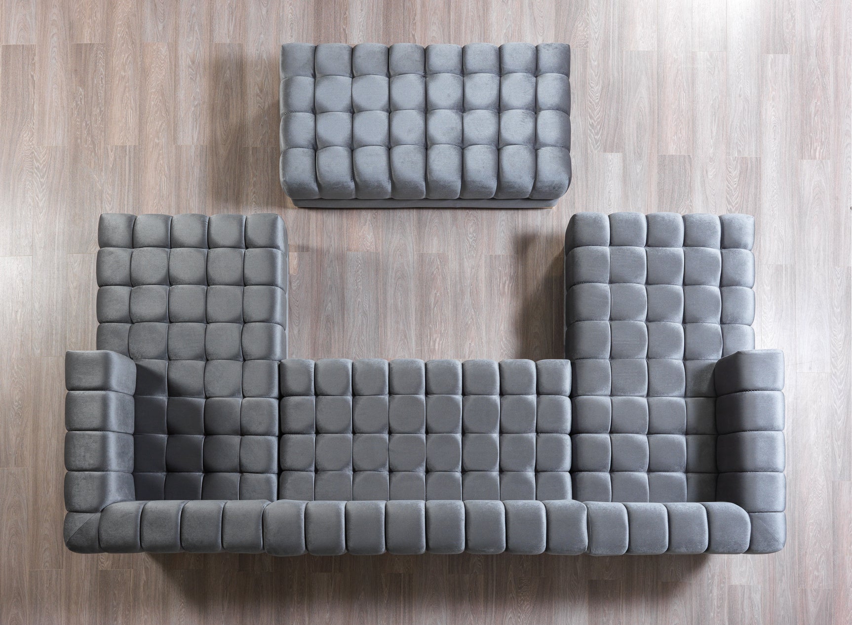 room view of Mia gray velvet double chaise sectional sofa with decor