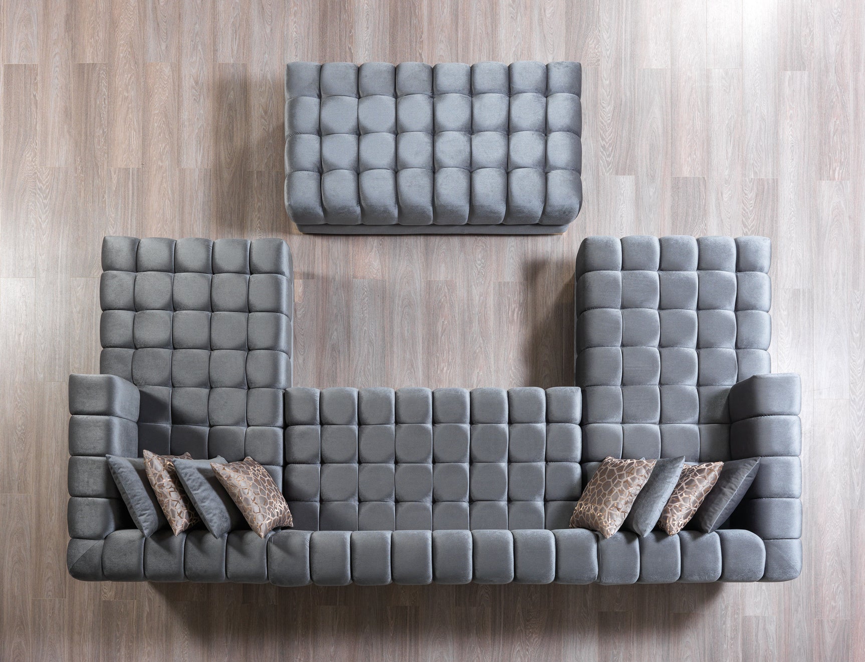 main view of Mia gray velvet double chaise sectional sofa corner